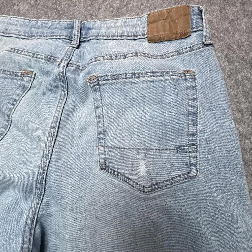 Aeropostale Jeans Mens 36x30 Blue Light Wash Skinny Distressed Denim Pants